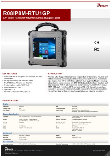 8.4" Intel® Pentium® N4200 Industrial Rugged Tablet R08IP8M-RTU1GP