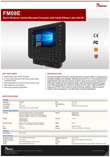 8inch Windows Vehicle Mounted Computer with Intel® Elkhart Lake x6413E FM08E