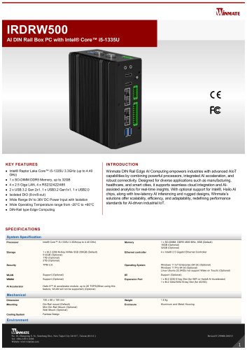 AI DIN Rail Box PC with Intel® Core™ i5-1335U IRDRW500