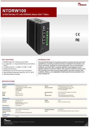 AI DIN Rail Box PC with NVIDIA® Jetson Orin™ Nano NTDRW100