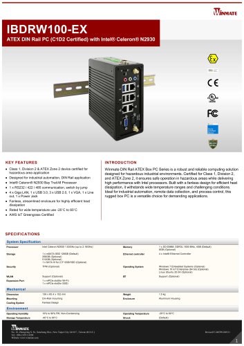 ATEX DIN Rail PC (C1D2 Certified) with Intel® Celeron® N2930 IBDRW100-EX