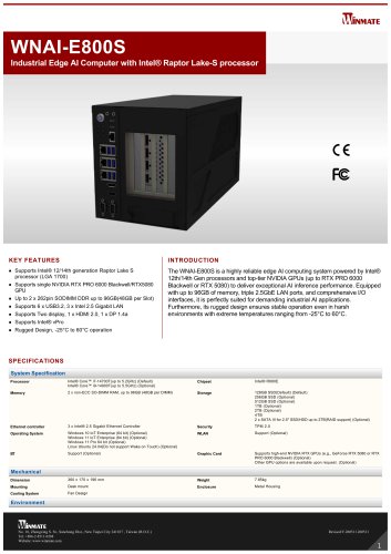 Industrial Edge AI Computer with Intel® Raptor Lake-S processor WNAI-E800S