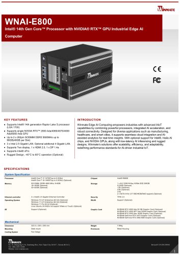 Intel® 14th Gen Core™ Processor with NVIDIA® RTX™ GPU Industrial Edge AI Computer WNAI-E800