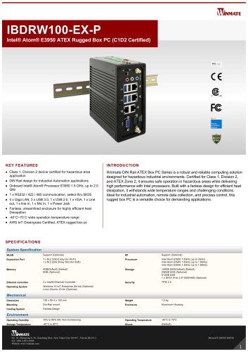 Intel® Atom® E3950 ATEX Rugged Box PC (C1D2 Certified) IBDRW100-EX-P