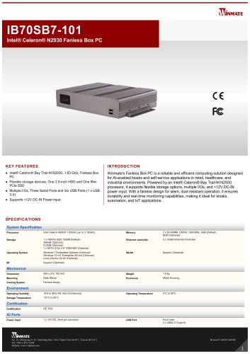 Intel® Celeron® N2930 Fanless Box PC IB70SB7-101