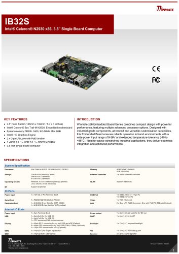 Intel® Celeron® N2930 x86, 3.5” Single Board Computer IB32S
