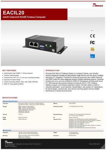 Intel® Celeron® N3350 Fanless Computer EACIL20