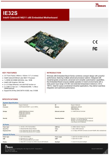 Intel® Celeron® N6211 x86 Embedded Motherboard IE32S