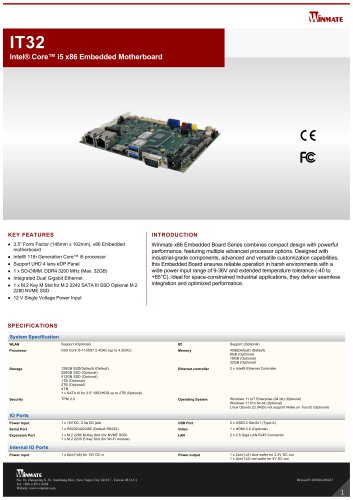 Intel® Core™ i5 x86 Embedded Motherboard IT32