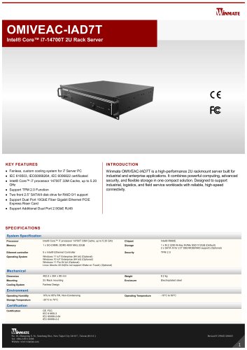 Intel® Core™ i7-14700T 2U Rack Server OMIVEAC-IAD7T