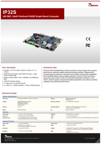 x86 SBC, Intel® Pentium® N4200 Single Board Computer IP32S