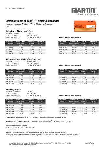 Product Range M-tech®F Foil Tapes and Blanks