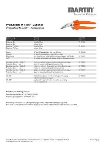 Produktliste M-Tech&reg; - Zubeh&ouml;r