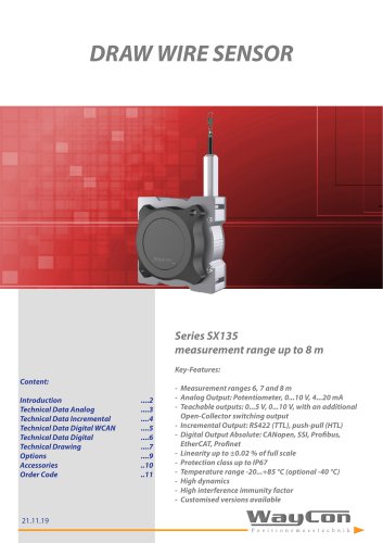 Long Range Draw Wire Sensor SX135 up to 8 m