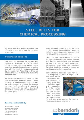 Stainless steel belts for the chemical industry