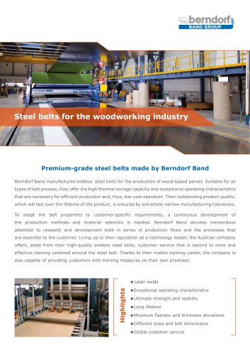 Steel belts for the woodworking industry