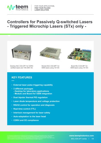 Controllers for Passively Q-switched Lasers - Triggered Microchip Lasers (STx) only