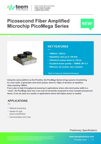 Picosecond Fiber Amplified Microchip PicoMega Series