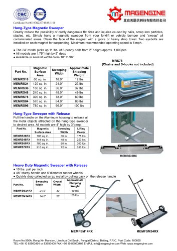 Magengine's Hang-Type Magnetic Sweeper and Heavy duty magnetic sweeper with release for collecting metal items