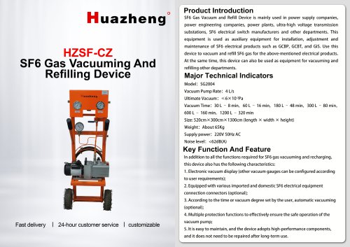 Huazheng HZSF-CZ SF6 Gas Vacuuming and Refilling Device for Substation Maintenance