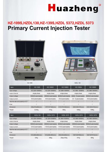 HZ-109S / HZDL130 / HZ-139S / HZDL5372 / HZDL5373 Primary Current Injection Tester for Circuit Breaker and Protection Relay Testing