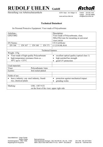 Datasheet Face shield made of polycarbonate, clear