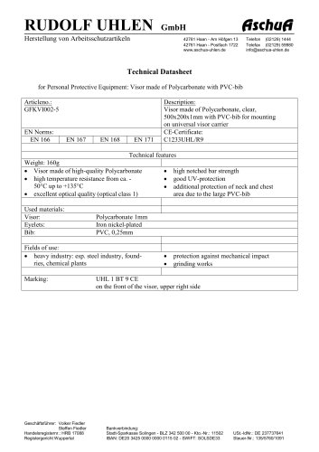 Datasheet Face shield made of PC, clear, with PVC-bib