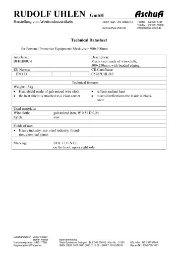 Datasheet Mesh visor 500x250mm with flanged edge