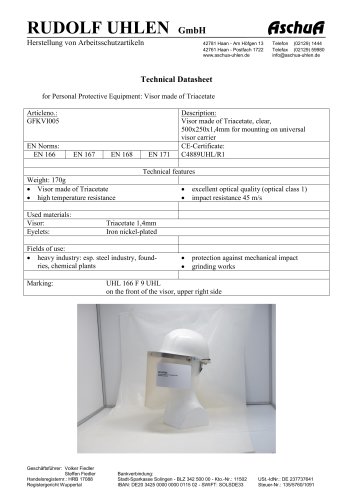 Datasheet Schutzscheibe aus Triacetat, klar