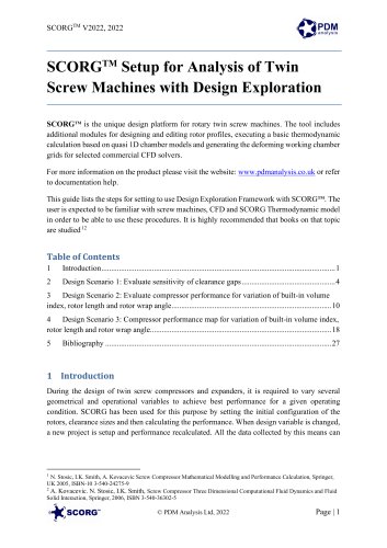 SCORG TM Setup for Analysis of Twin Screw Machines with Design Exploration