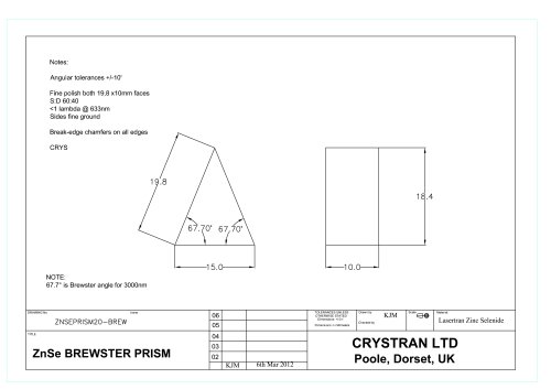 20 x 15 x 10mm 67° Brewster Prism