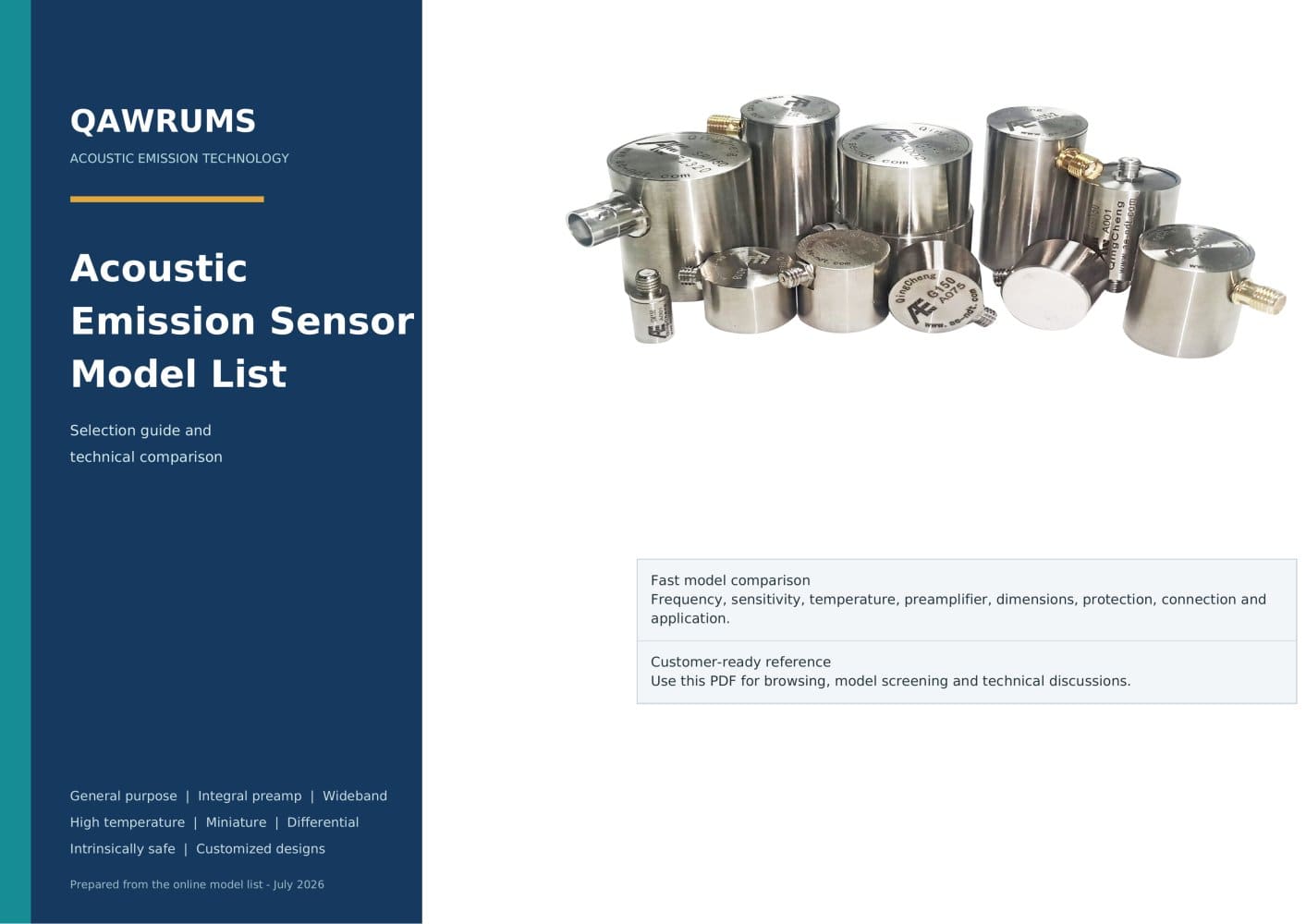 QAWRUMS Acoustic Emission Sensors Selection Guide - QAWRUMS Ltd.