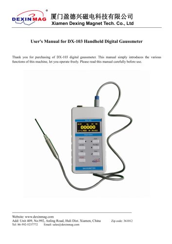 User Manual for DX-103 Handheld Digital Gaussmeter