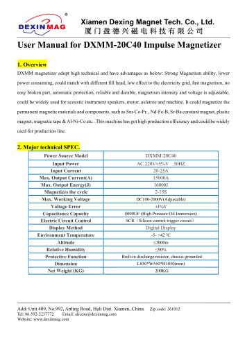 User Manual of DXMM-20C40 Impulse Magnetizer