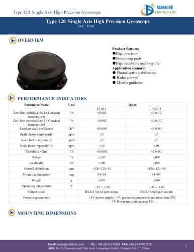 Type 120 Single Axis High Precision Gyroscope