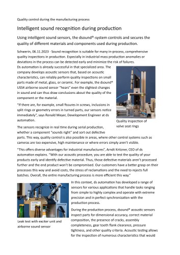 Quality control during the manufacturing process dsound&reg; USS4-LS