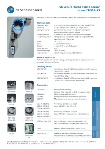 Structure-borne noise sound sensor dsound® USS5-KS, dsound® USS5-KS/N/K, dsound® USS5-KS/E/K