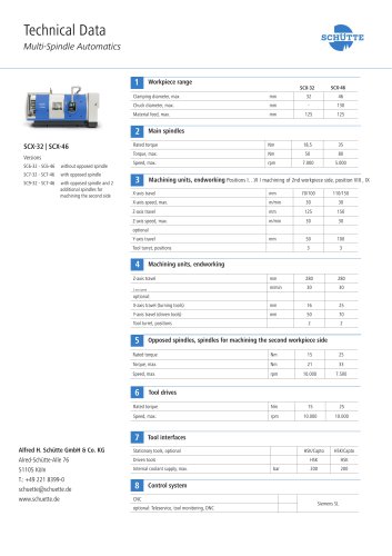 Technical Data Multi-Spindle Automatics