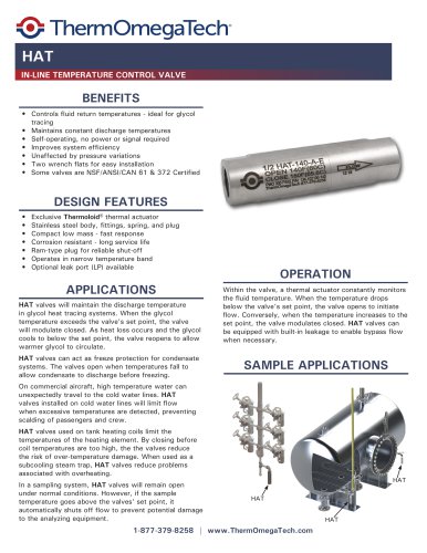 Inline temperature control vale HAT