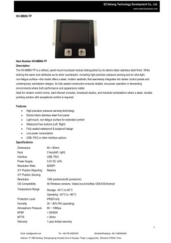 SZ KEHANG Panel Mount Industrial Stainless Steel Touchpad KH-MB80-TP