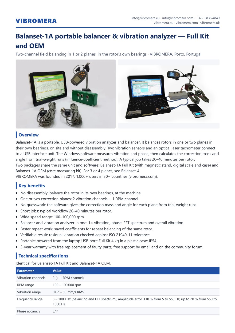 Balanset-1A portable balancer & vibration analyzer &mdash; Full Kit and OEM datasheet - VIBROMERA
