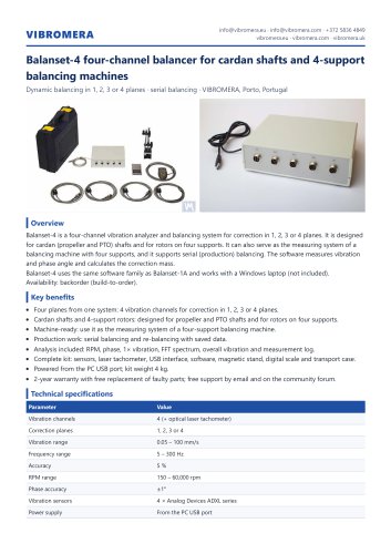 Balanset-4 four-channel balancer for cardan shafts and 4-support balancing machines - datasheet