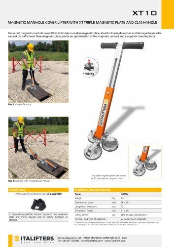 XT10 MAGNETIC MANHOLE COVER LIFTER WITH XT TRIPLE MAGNETIC PLATE- English