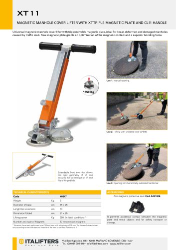 XT11 MAGNETIC MANHOLE COVER LIFTER WITH XT TRIPLE MAGNETIC PLATE - English