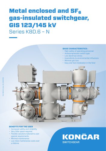 Metal enclosed and SF6 gas-insulated switchgear, GIS 123/145 kV 