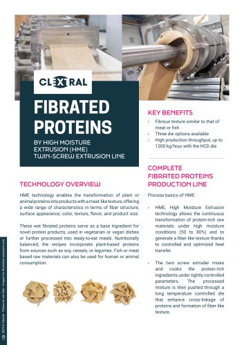 HME  FIBRATED PROTEINS BY HIGH MOISTURE EXTRUSION (HME) TWIN-SCREW EXTRUSION LINE