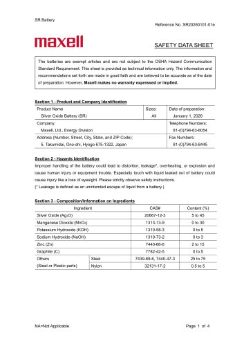 Silver Oxide Batteries (SR)_safety data sheet