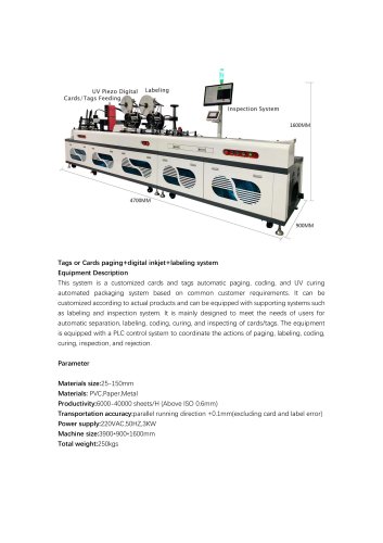 Tags or Cards paging+digital inkjet+labeling system