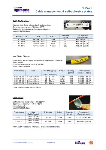 CJ Pro II - Cable Management & SA Plates Consumables Pricelist