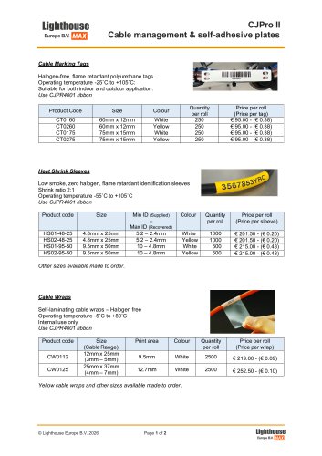 CJ Pro II - Cable Management & SA Plates Consumables Pricelist